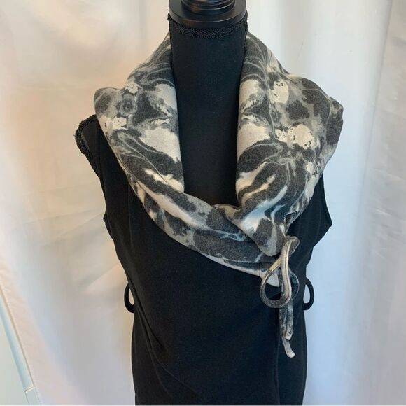 LAUREN Bagliore Black wrap dress coat gray high rolled collar sleeveless Sz S - Picture 4 of 14